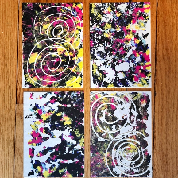 4 HANDCRAFTED Black Frame Paintings Abstract HANDPAINTED Wall Art Decor Tabletop - Picture 4 of 17